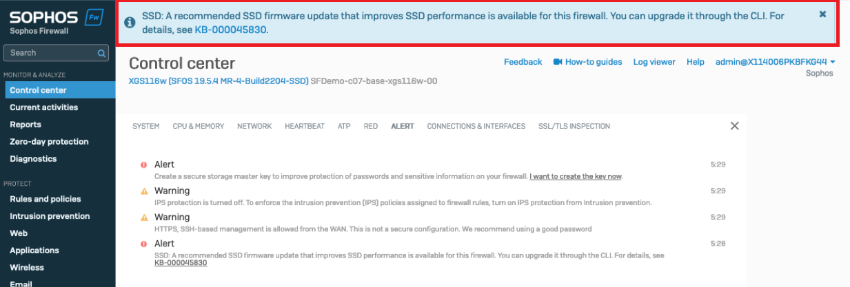 banner Sophos Firewall SSD firmware upgrade 19 and 20