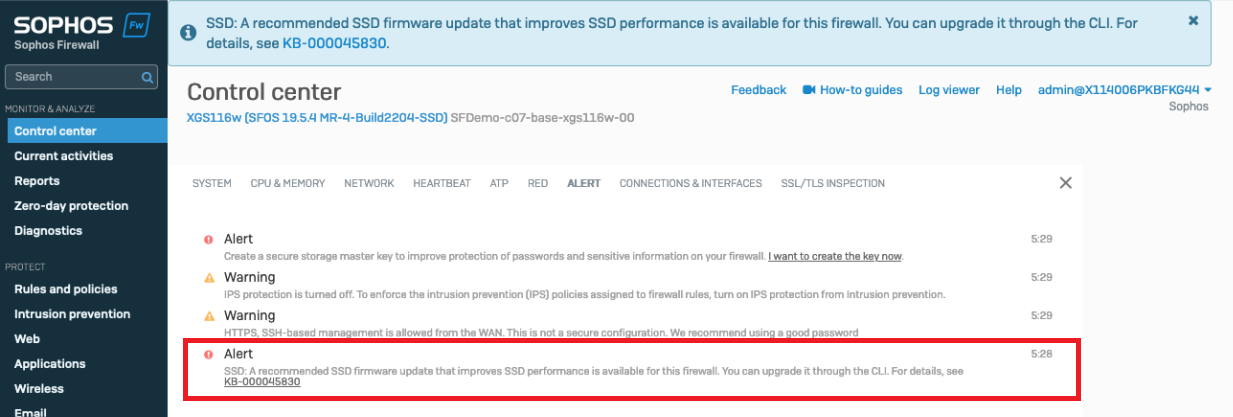 expanded Sophos Firewall SSD firmware upgrade 19 and 20