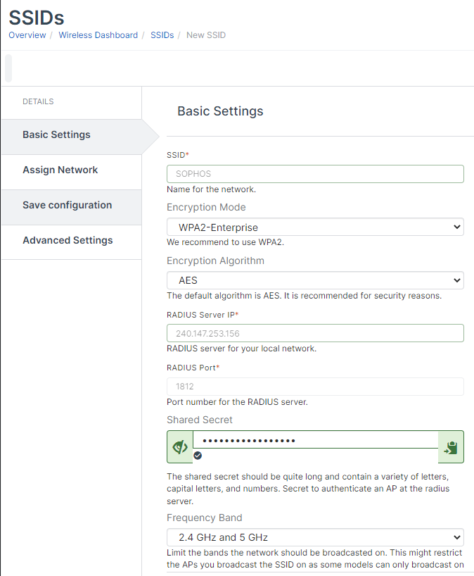 Sophos Central: Wireless and RADIUS authentication