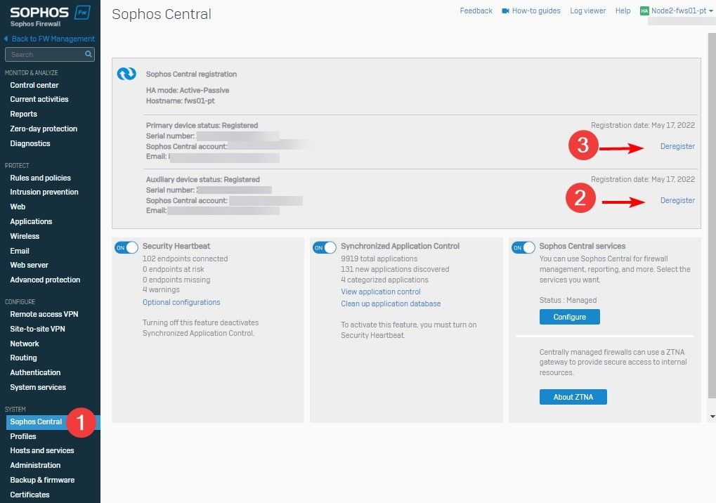 Sophos Firewall: Unable to deregister the Sophos Firewall or enable ...
