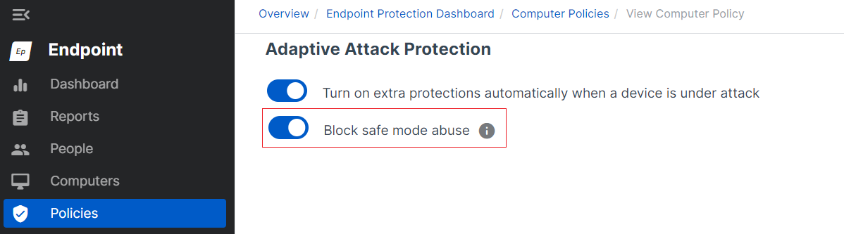 Sophos Intercept X: Block safe mode abuse