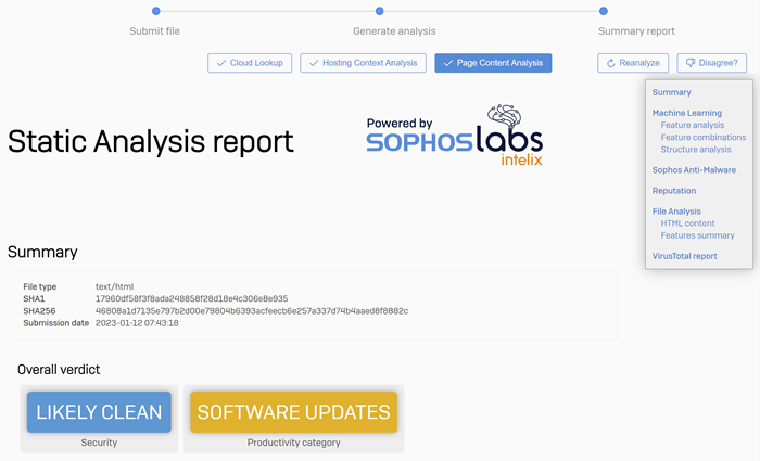 Submit samples of suspicious files to Sophos