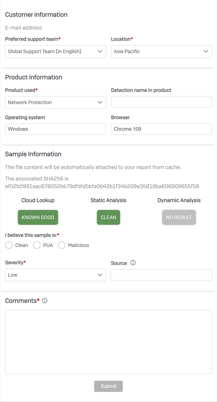 Submit samples of suspicious files to Sophos