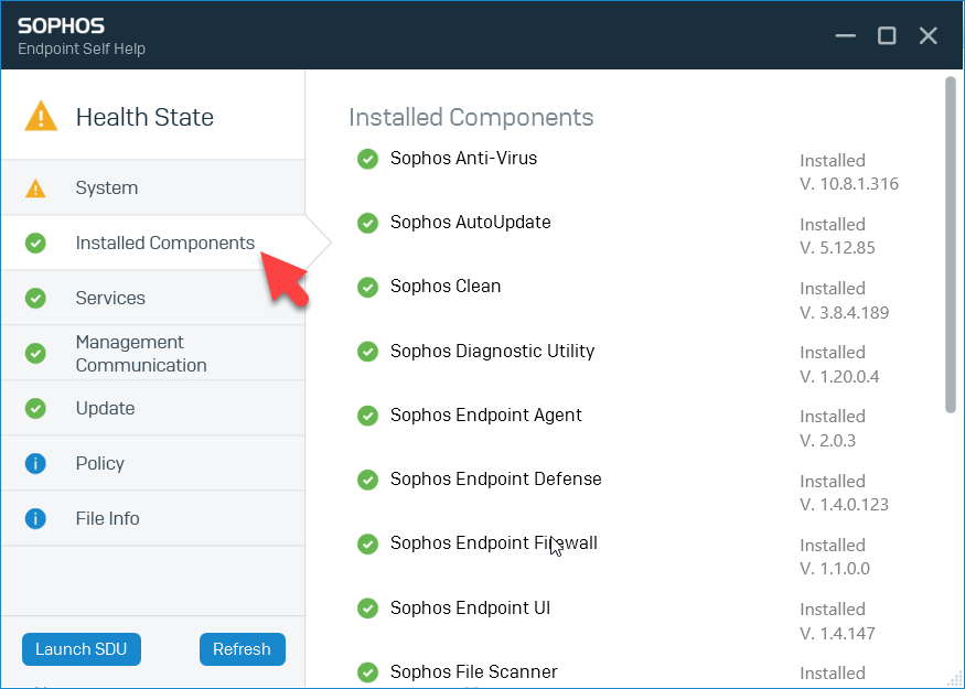 Sophos Products Check if the product is up to date