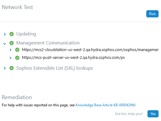 Sophos Endpoint Self Help: Network Test