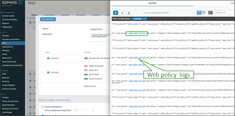 Sophos Firewall: Log viewer quick filter behavior