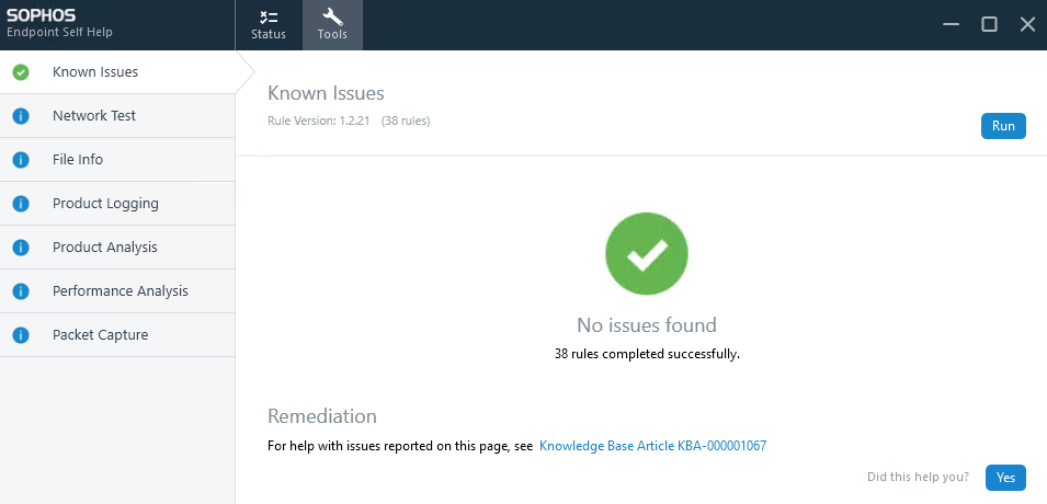 Sophos Endpoint Self Help: Known Issues