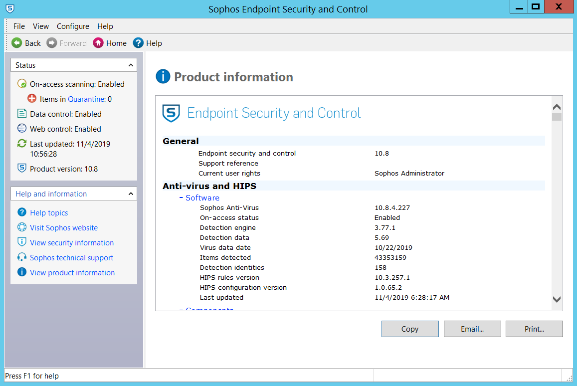 Sophos Endpoint: バージョンの確認手順
