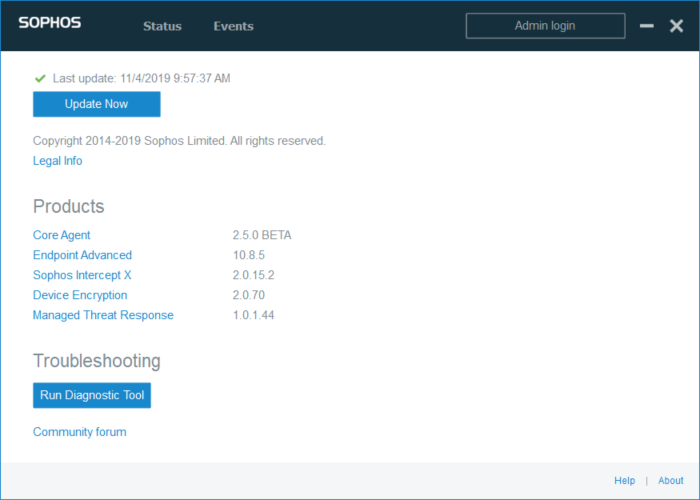 Sophos Endpoint: バージョンの確認手順