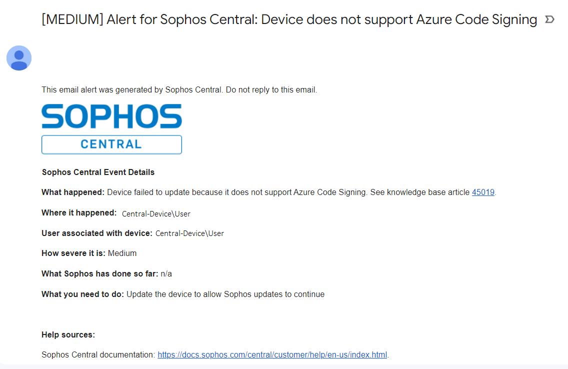 Sophos Endpoint: Windows 上での Azure Code Signing に関する変更