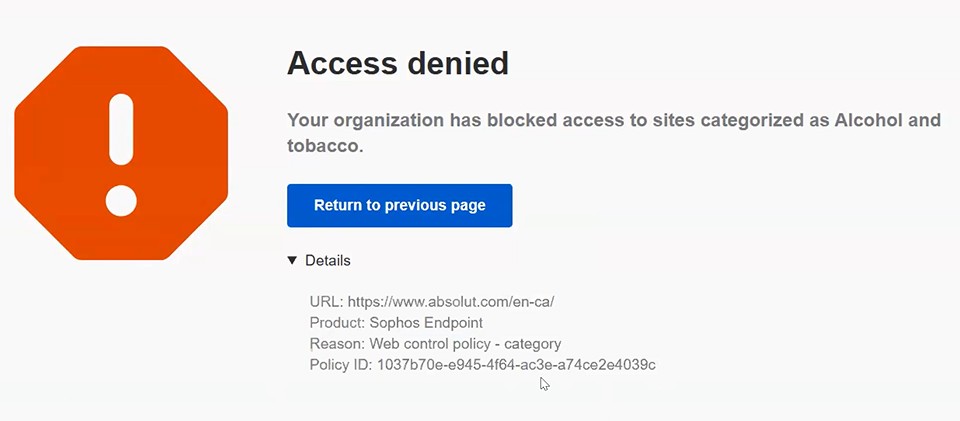 Sophos Web Control: Web サイトがブロックされているまたはアクセスが